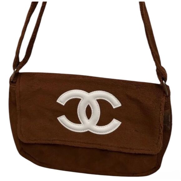Chanel Precision Fuzzy Messenger Bag Brown CC Logo Terry Cloth New GWP - Picture 1 of 13